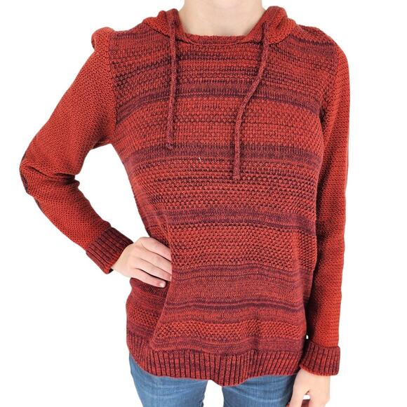 Natural Reflections Womens Sz S 100% Cotton Knit Hoodie Red Striped - Picture 1 of 7